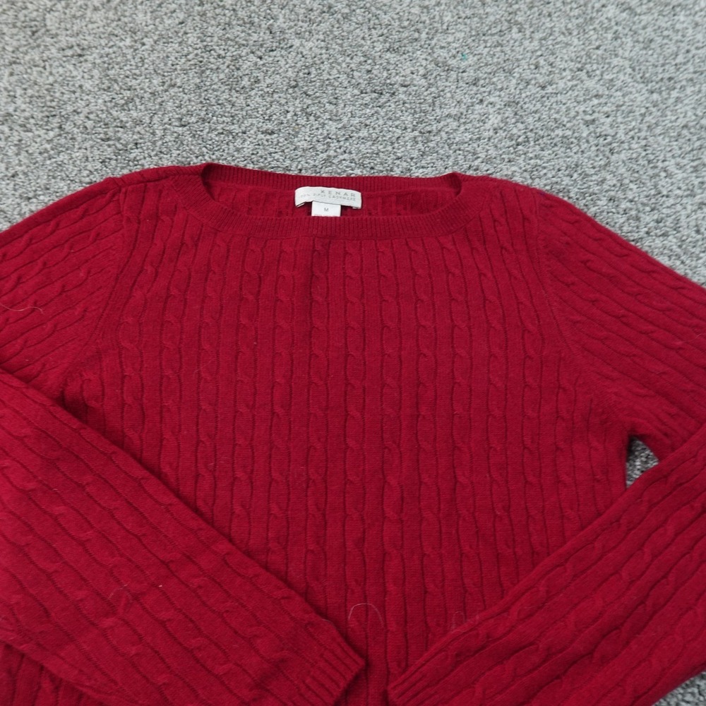 Kenar Sweater Womens M Red Cashmere Aran Cable Knit Pullover Crewneck Soft Cozy